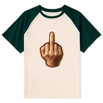 MIDDLE FINGER - hand gesture in skin tone , attitude - Contrast Raglan T-shirt - Green