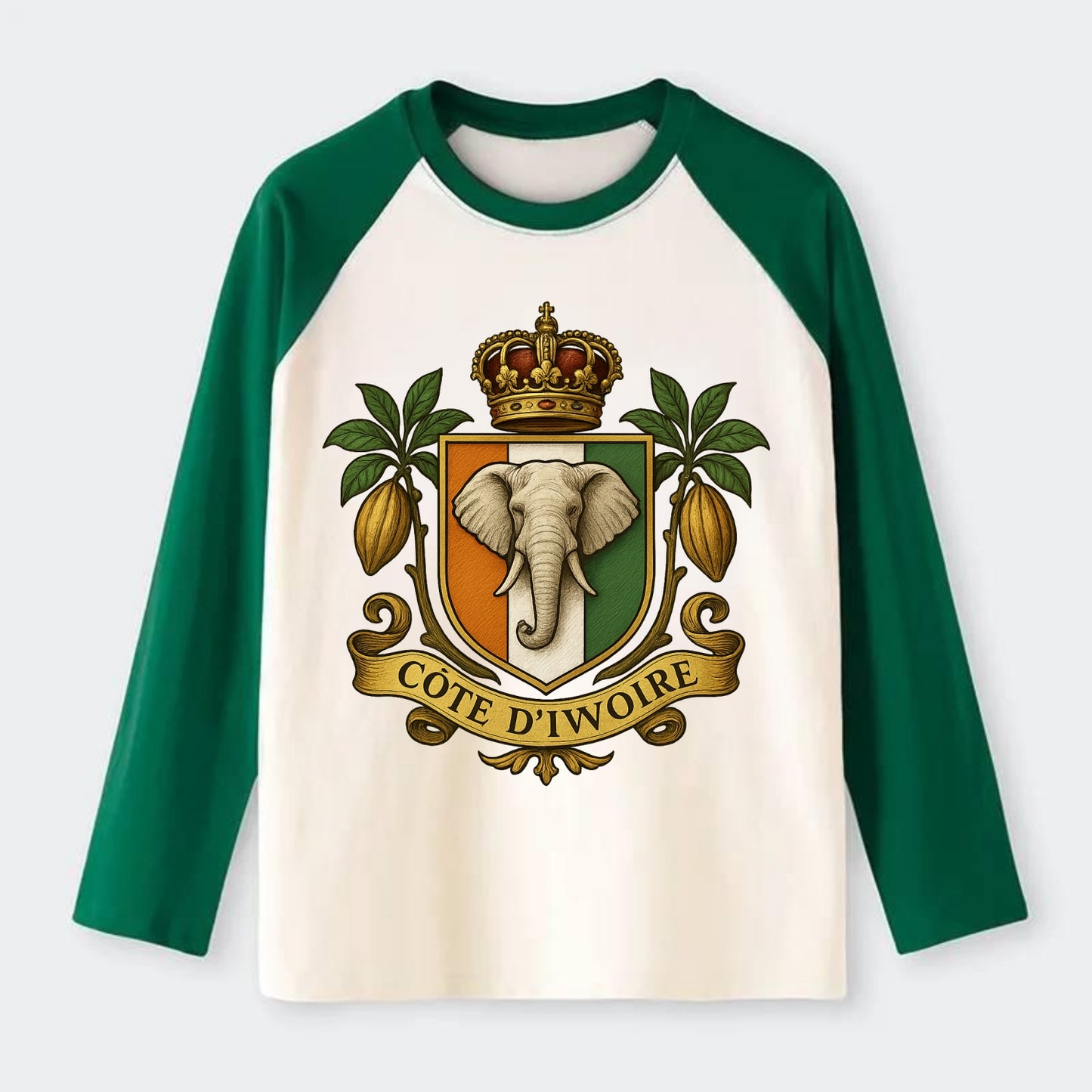 Ivory Coast Royal Logo - Raglan Long Sleeve T-Shirt - Green