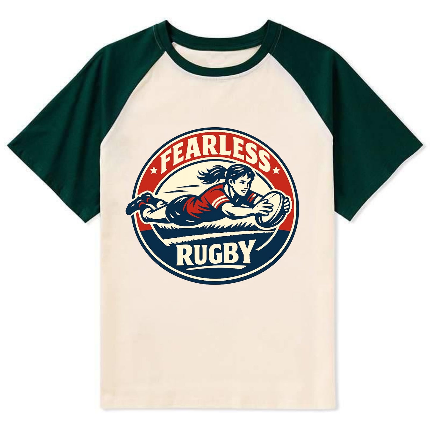 Fearless Try Scorer Emblem - Contrast Raglan T-shirt - Green