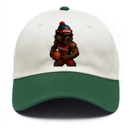 Motor City Wolverine wearing Pistons beanie with gear patch and wayfarer sunglasses - Two Tone Cap - Green