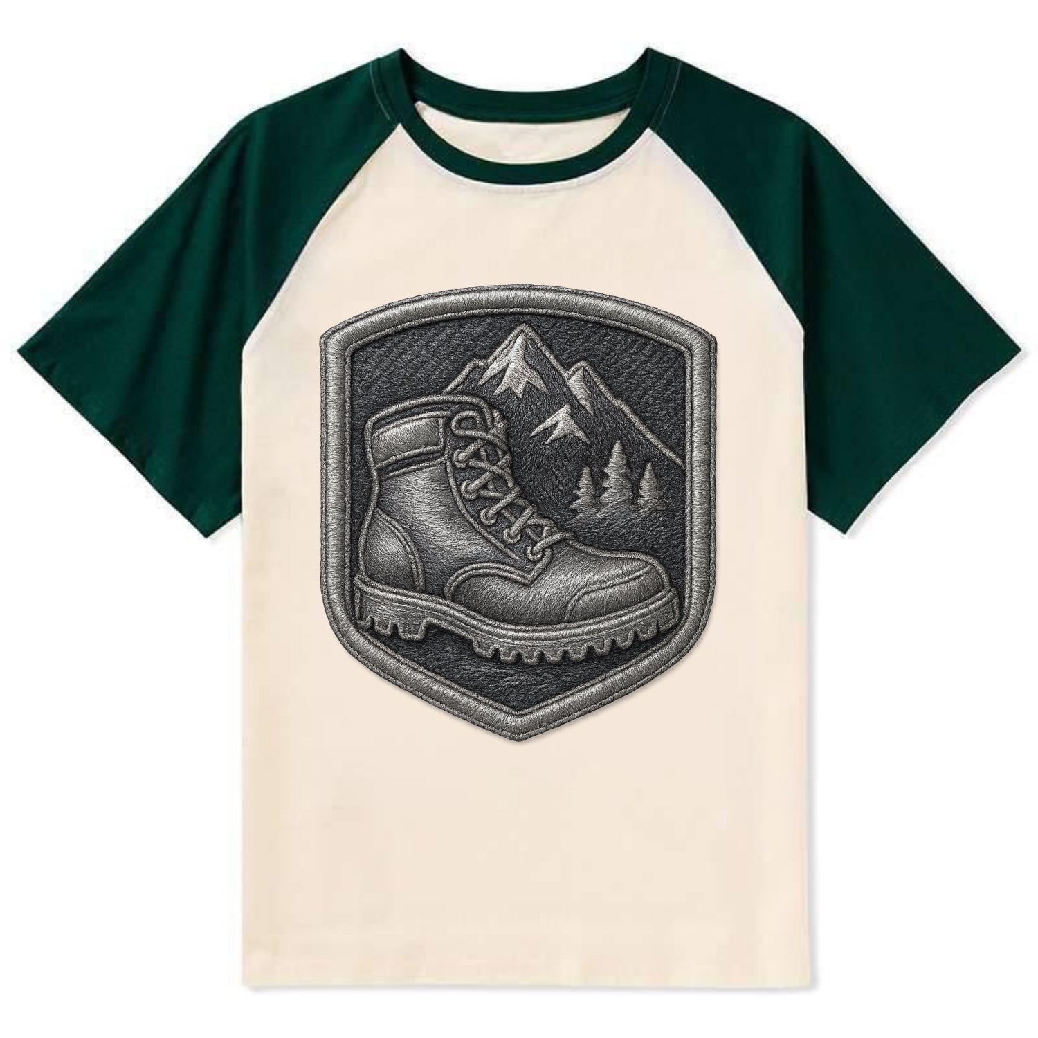 Hiking boots with mountain peak - hiker pride - Contrast Raglan T-shirt - Green