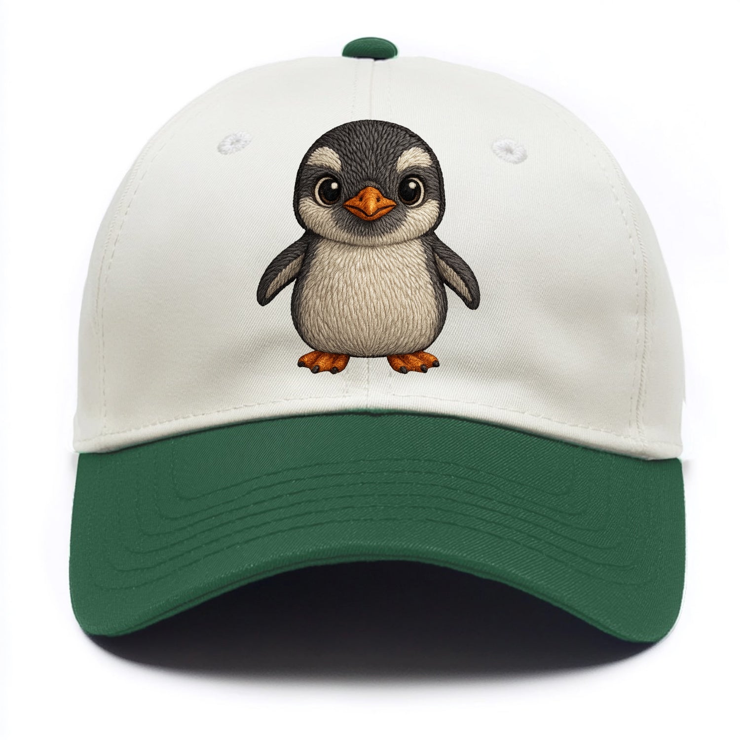 Baby Gentoo Penguin - orange beak, white cap, bright eyes, front-facing, energetic - Two Tone Cap - Green