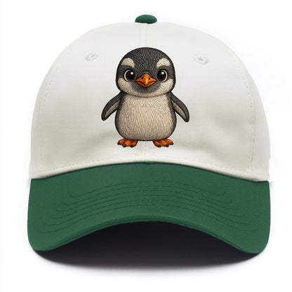 Baby Gentoo Penguin - orange beak, white cap, bright eyes, front-facing, energetic - Two Tone Cap - Green