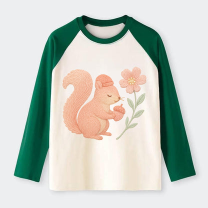 Coral Squirrel - Raglan Long Sleeve T-Shirt - Green