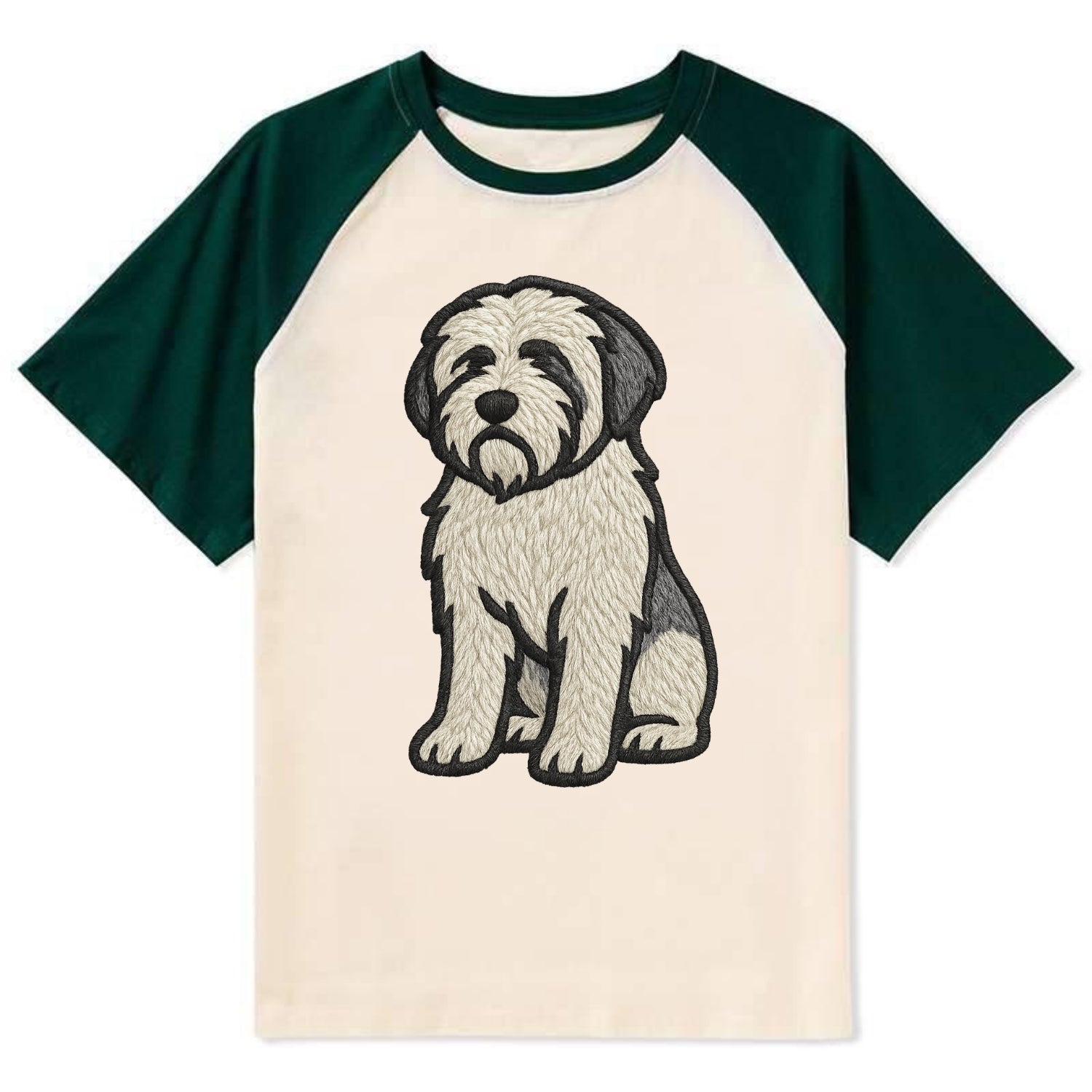 Polish Lowland Sheepdog - White and gray - Contrast Raglan T-shirt - Green