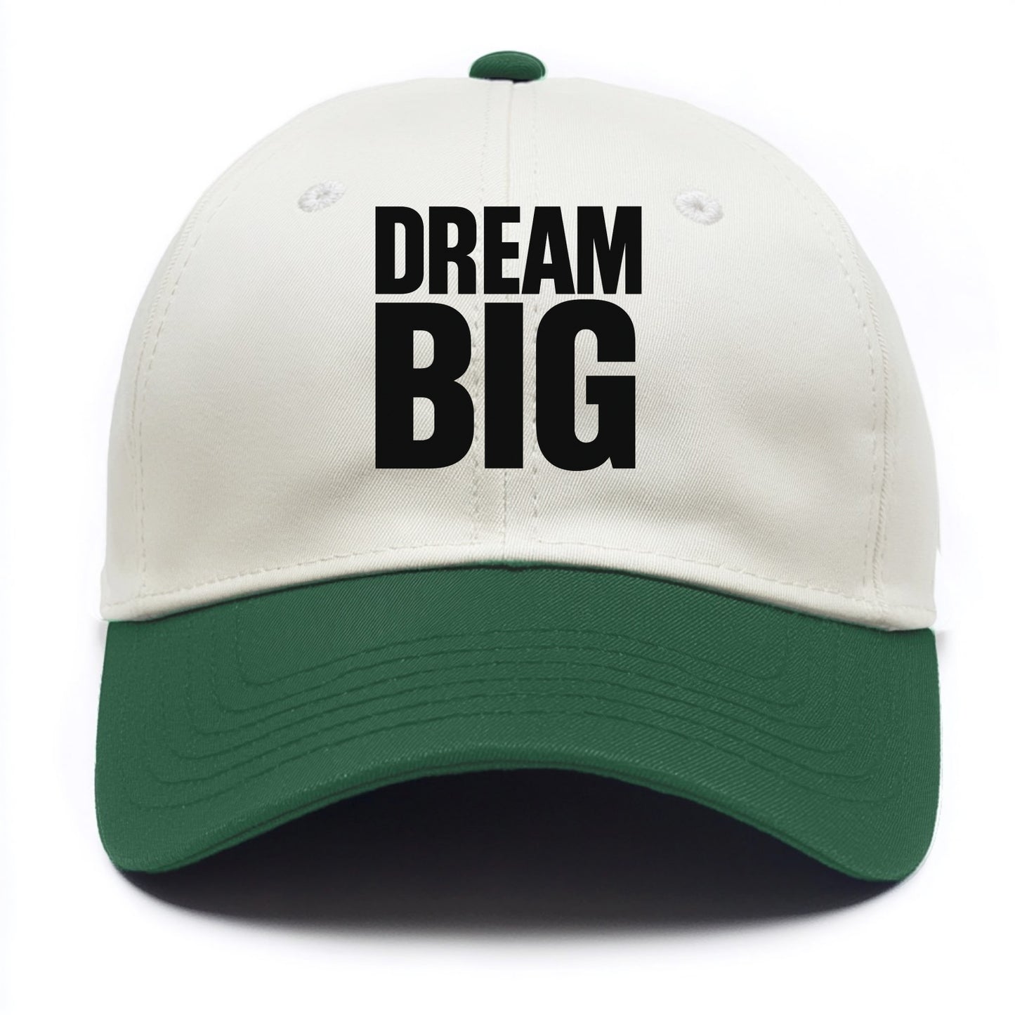 Bold typography design - "DREAM BIG" - ambitious goals, no limits - Two Tone Cap - Green