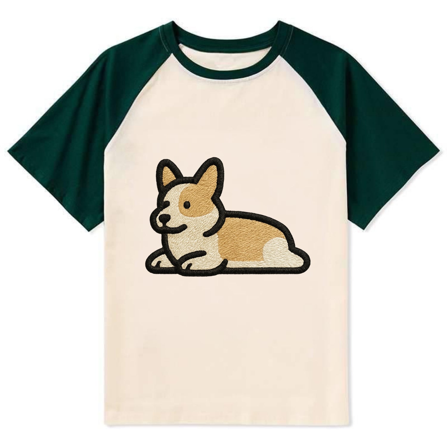 Corgi - Sploot lying position - Contrast Contrast Raglan T-shirt - Green