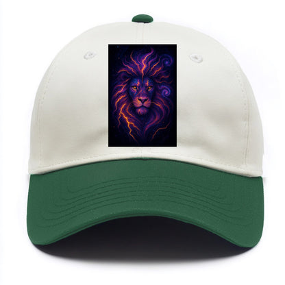 Regal lion with mane made of electric currents, neon yellow and hot pink energy - Two Tone Cap - Green