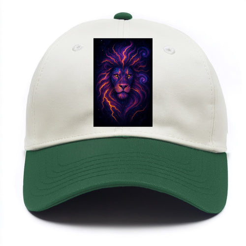 Regal lion with mane made of electric currents, neon yellow and hot pink energy - Two Tone Cap