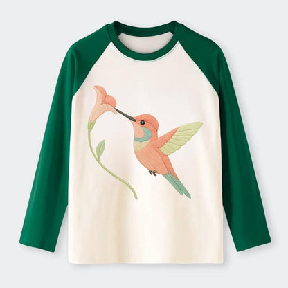 Coral Hummingbird - Raglan Long Sleeve T-Shirt - Green