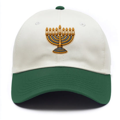 MENORAH LIGHTS - nine branch candelabra in gold and blue , Hanukkah - Two Tone Cap - Green