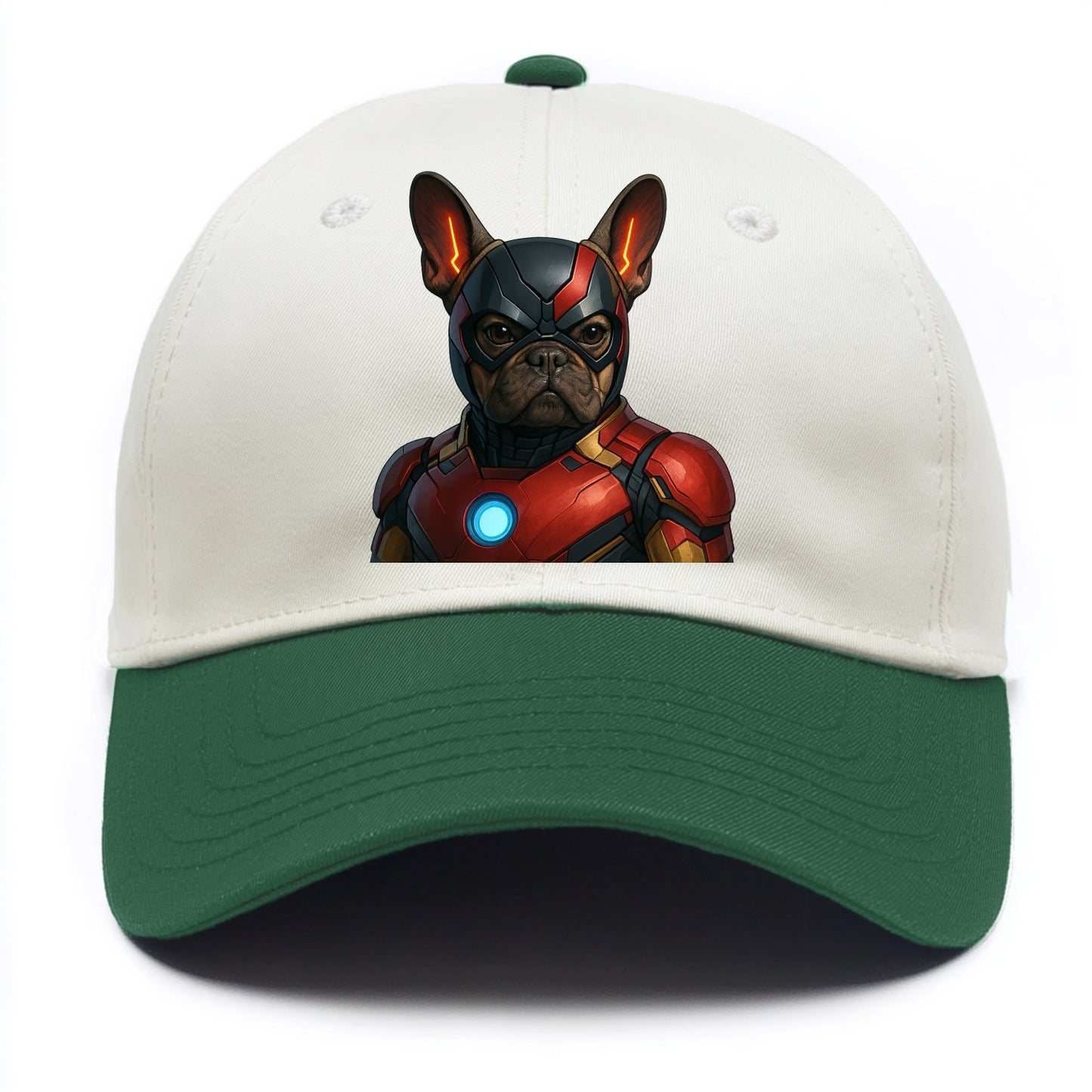 French Bulldog Iron Man  - Two Tone Cap - Green