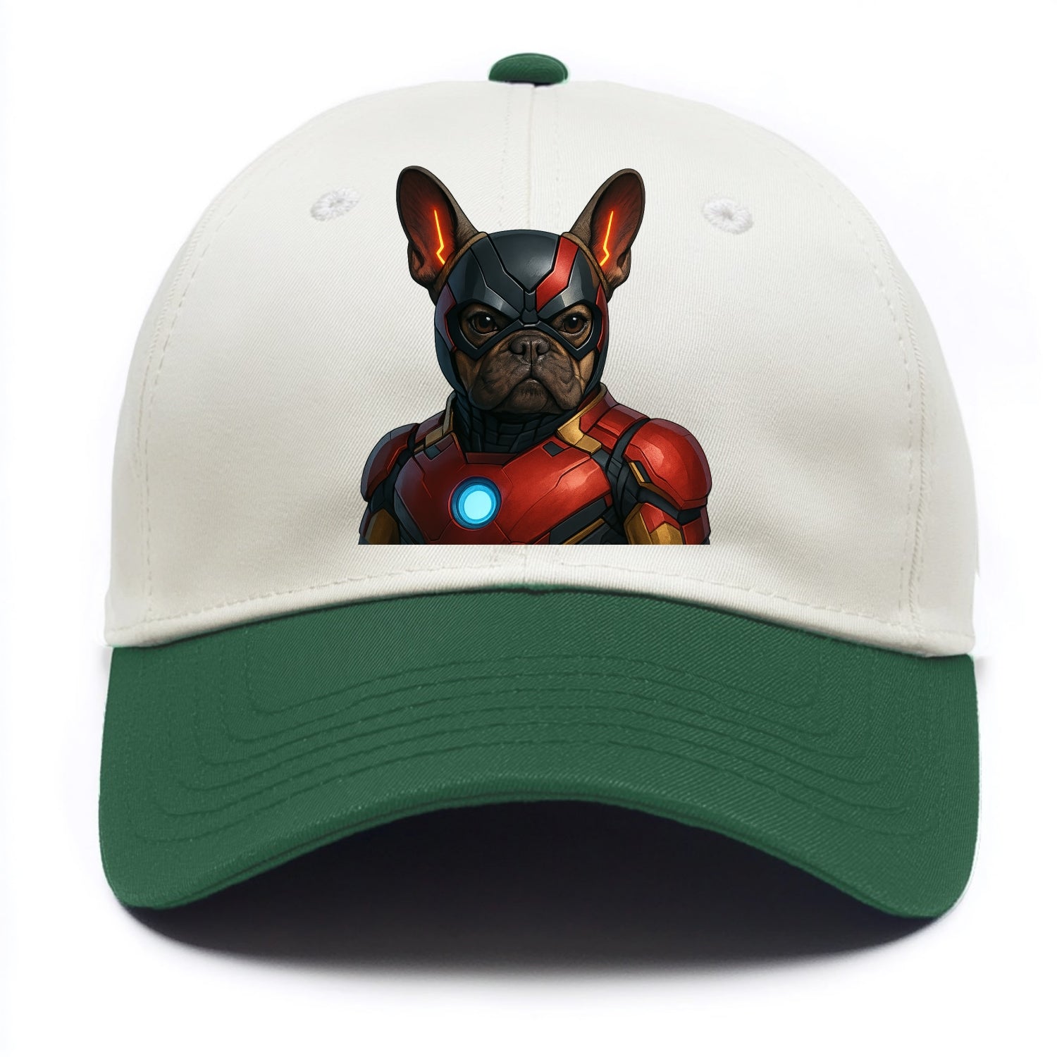 French Bulldog Iron Man  - Two Tone Cap - Green