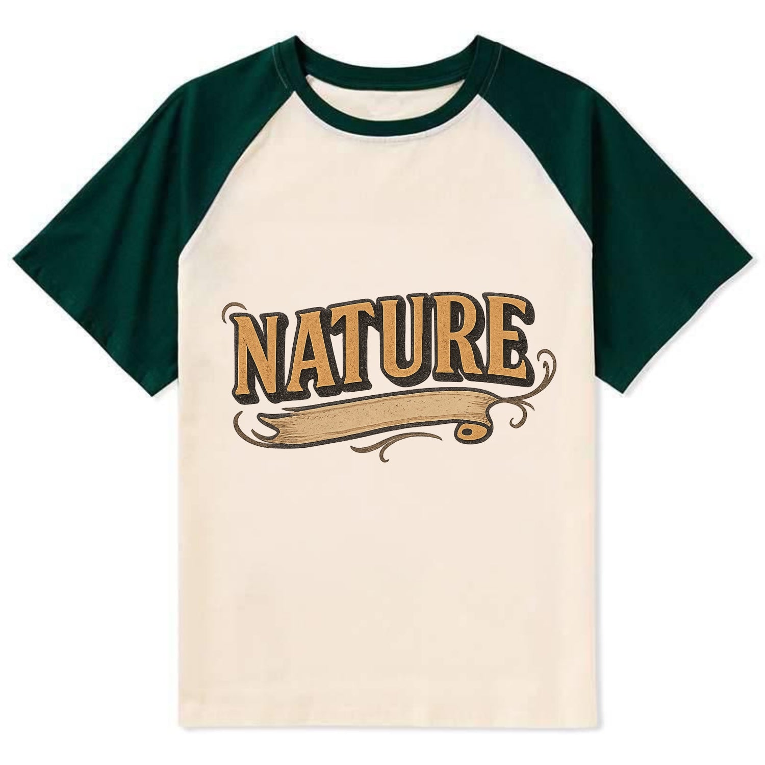 Bold typography design - "NATURE" - natural world, organic - Contrast Raglan T-shirt - Green