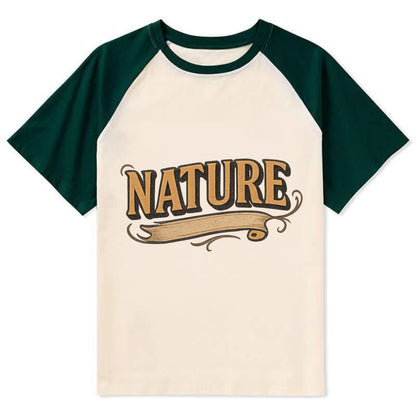 Bold typography design - "NATURE" - natural world, organic - Contrast Raglan T-shirt - Green