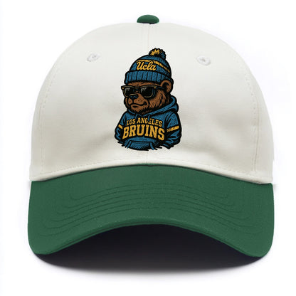 Los Angeles Bruin wearing UCLA beanie with script patch - Two Tone Cap - Green