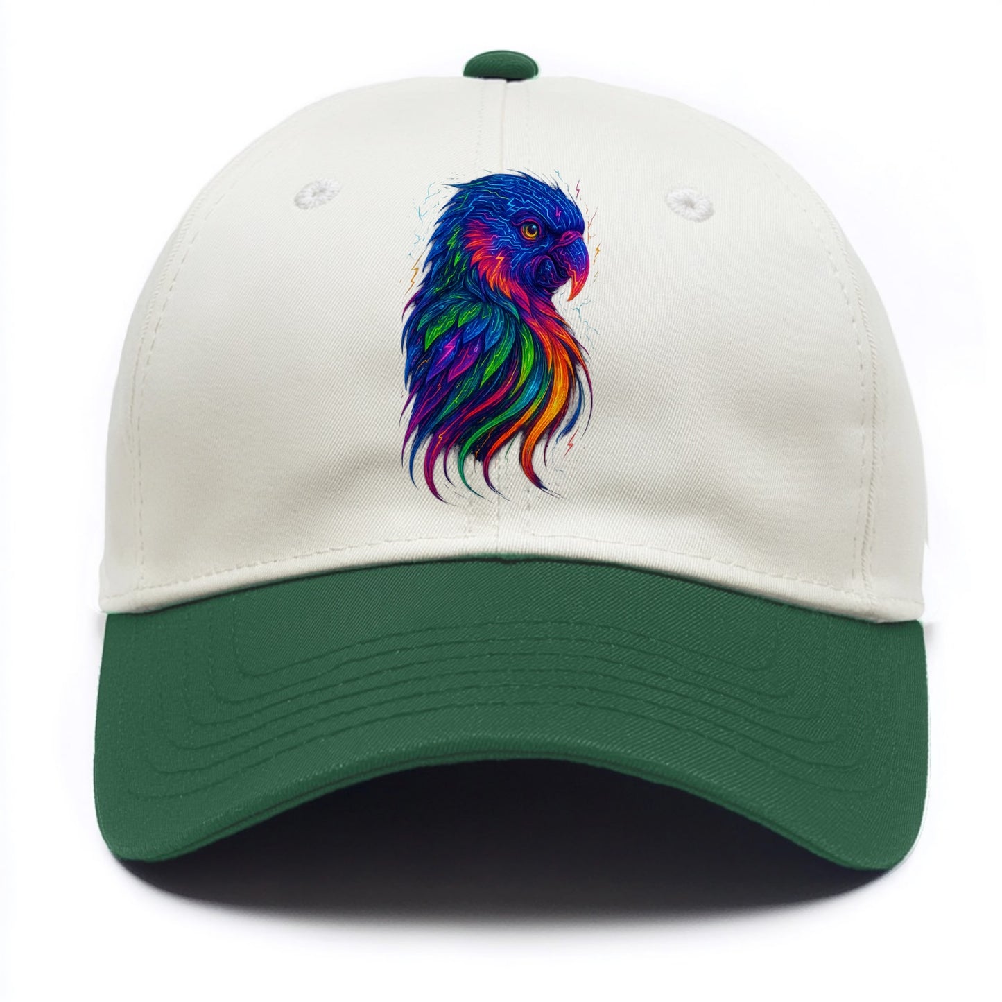 Vibrant parrot with feathers flowing into tropical rainbow streams, every color of - Two Tone Cap - Green