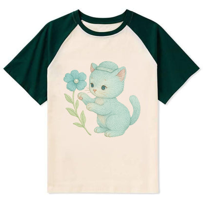 Aqua Kitten - Contrast Raglan T-shirt - Green