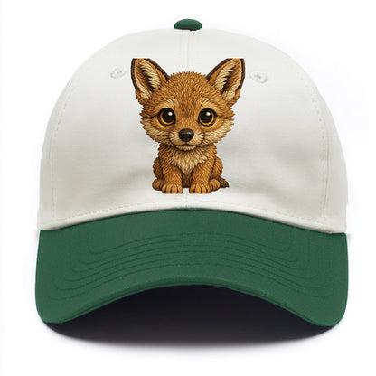 Baby Coyote Pup - tan fur, large ears, golden eyes, front-facing, clever baby - Two Tone Cap - Green
