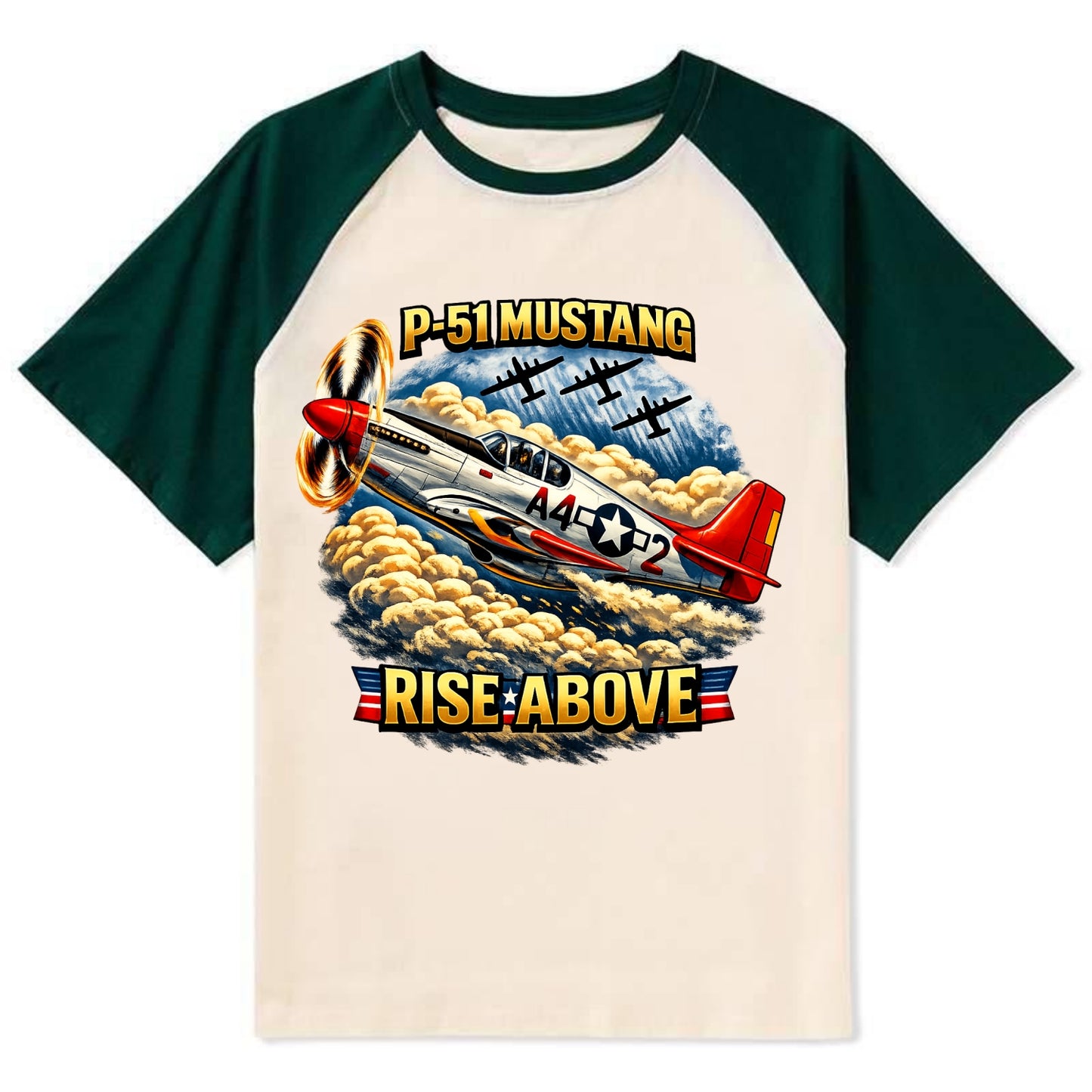 P 51 Mustang Rise Above - Contrast Raglan T-shirt - Green