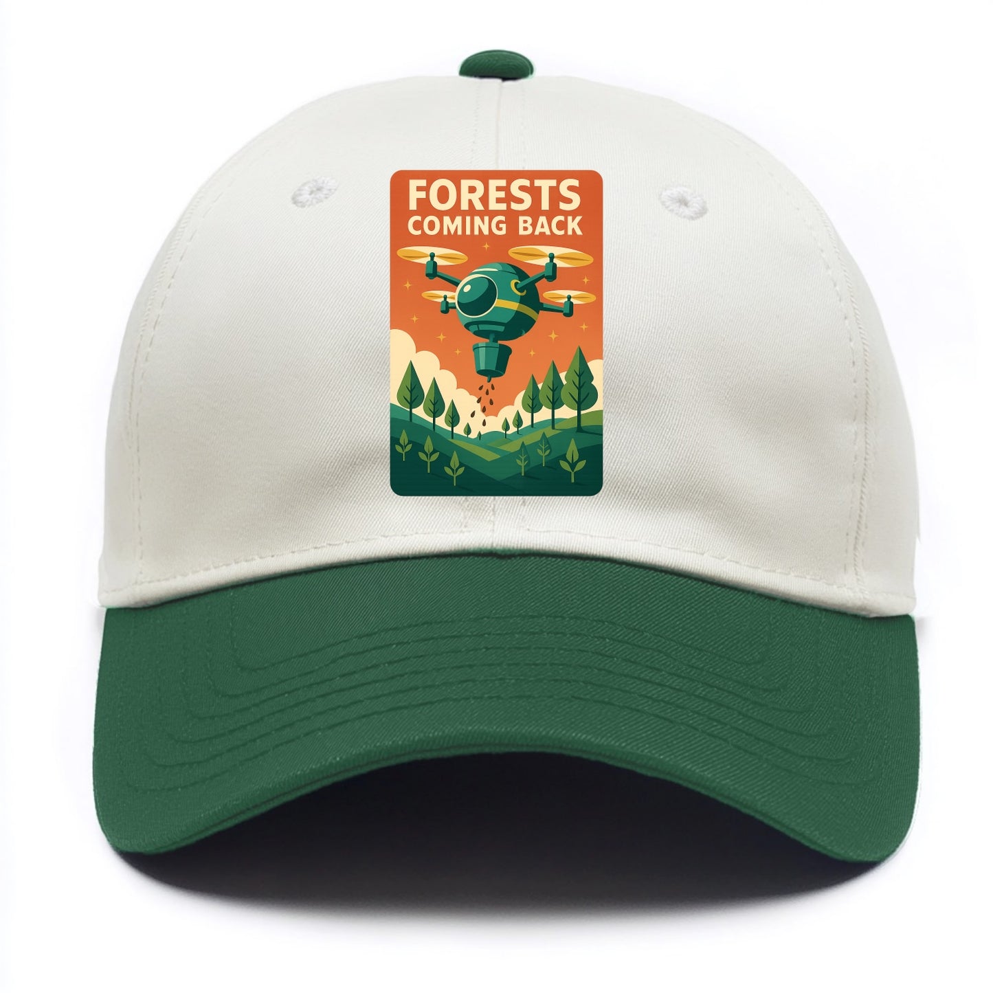 Reforestation drone planting millions of trees - "Forests Coming Back" - nature - Two Tone Cap - Green