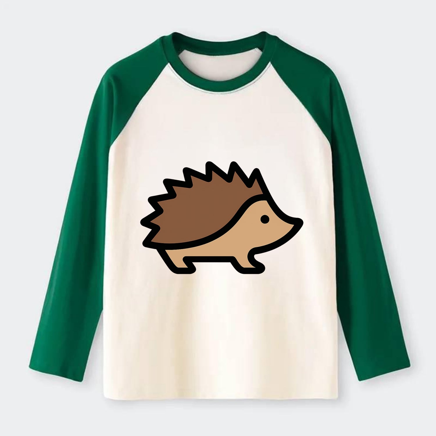 Hedgehog - Brown spiky back flat side profile - Raglan Long Sleeve T-Shirt - Green