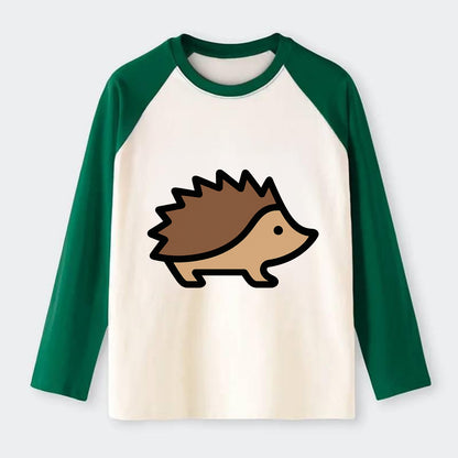 Hedgehog - Brown spiky back flat side profile - Raglan Long Sleeve T-Shirt - Green