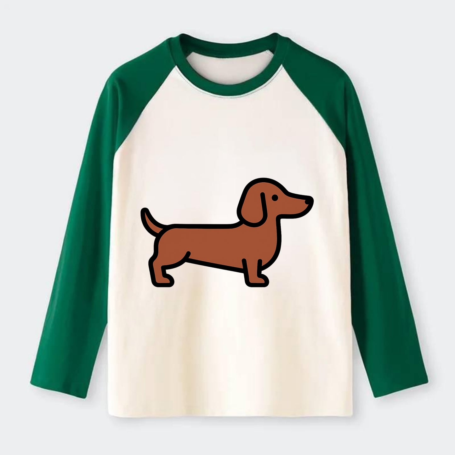 Dachshund - Red/brown smooth flat side profile - Raglan Long Sleeve T-Shirt - Green