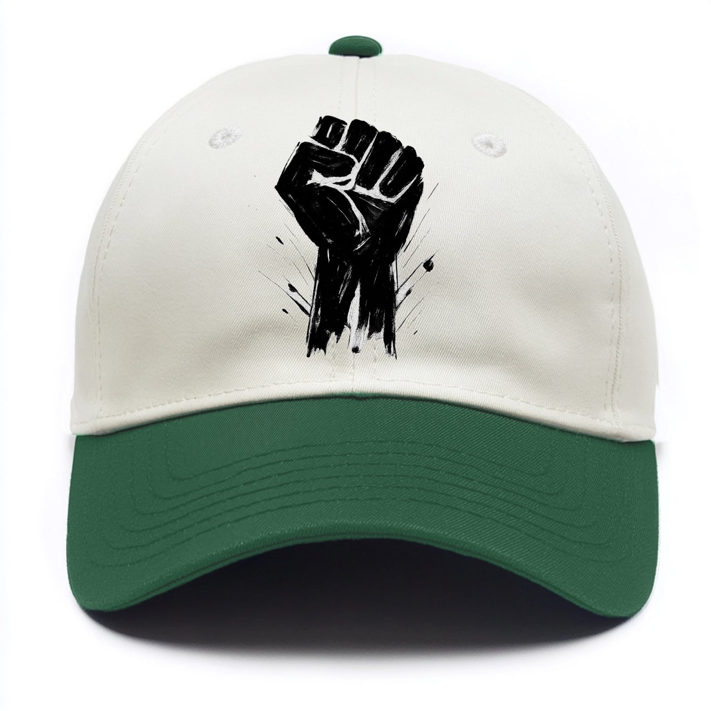 Raised fist in bold black ink brushstrokes - symbol of solidarity and resistance - Two Tone Cap - Green