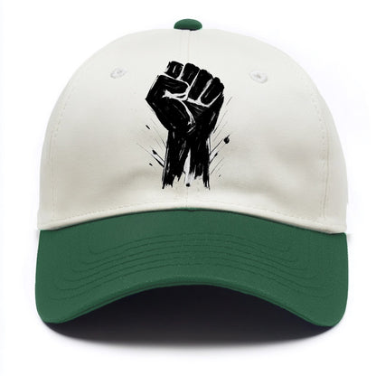 Raised fist in bold black ink brushstrokes - symbol of solidarity and resistance - Two Tone Cap - Green
