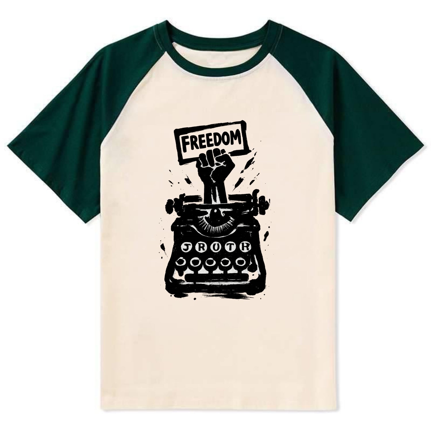 Typewriter keys - journalism and truth ink art - Contrast Raglan T-shirt - Green