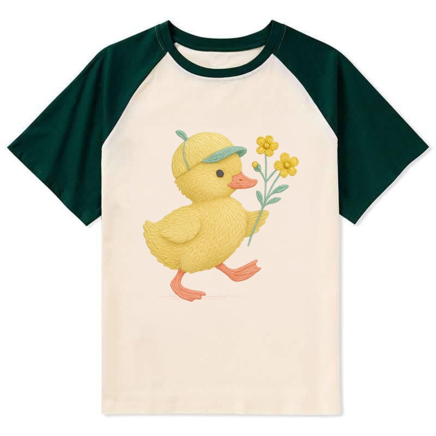 Yellow Duckling - Contrast Raglan T-shirt - Green