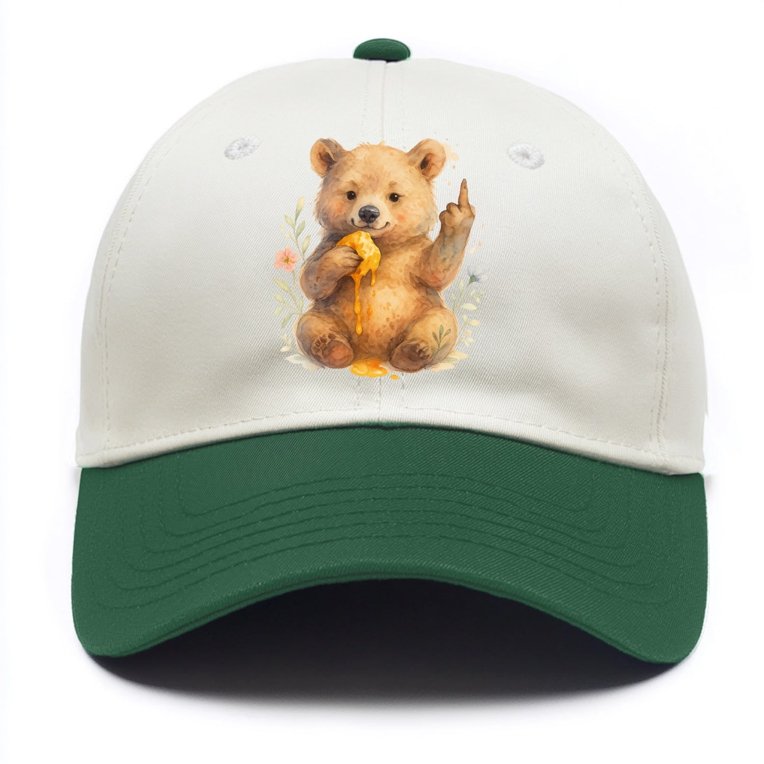 chubby bear cub eating dripping honey, sticky paw up with middle finger - Two Tone Cap - Green