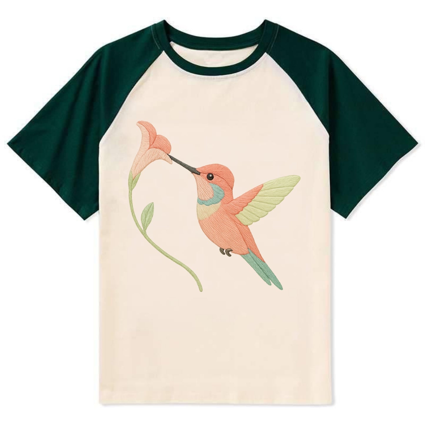 Coral Hummingbird - Contrast Raglan T-shirt - Green