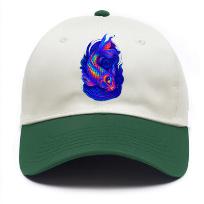 Sacred koi with scales reflecting rainbow prisms, yin-yang patterns in cosmic - Two Tone Cap - Green