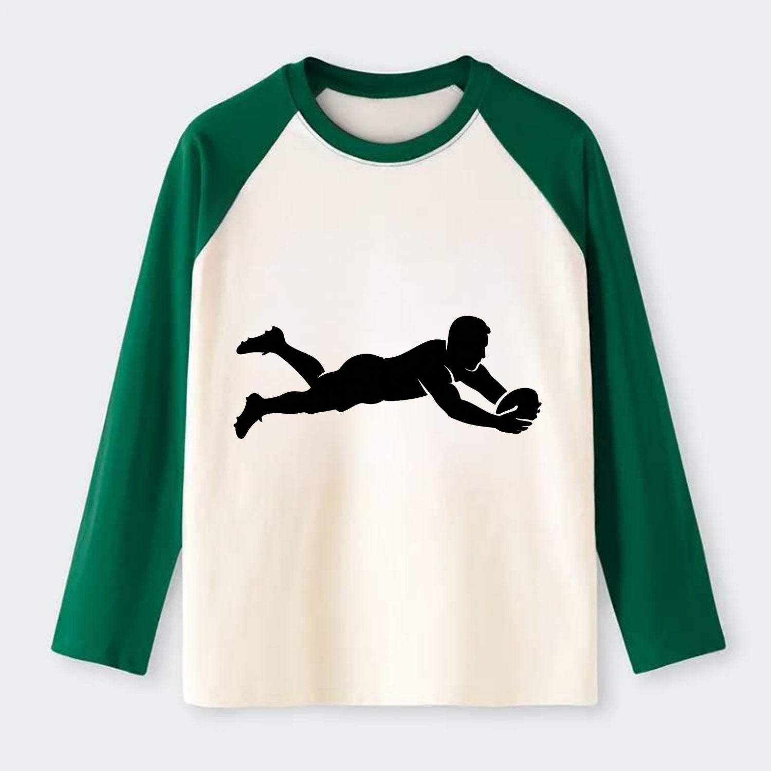 Rugby player diving for try - Raglan Long Sleeve T-Shirt - Green