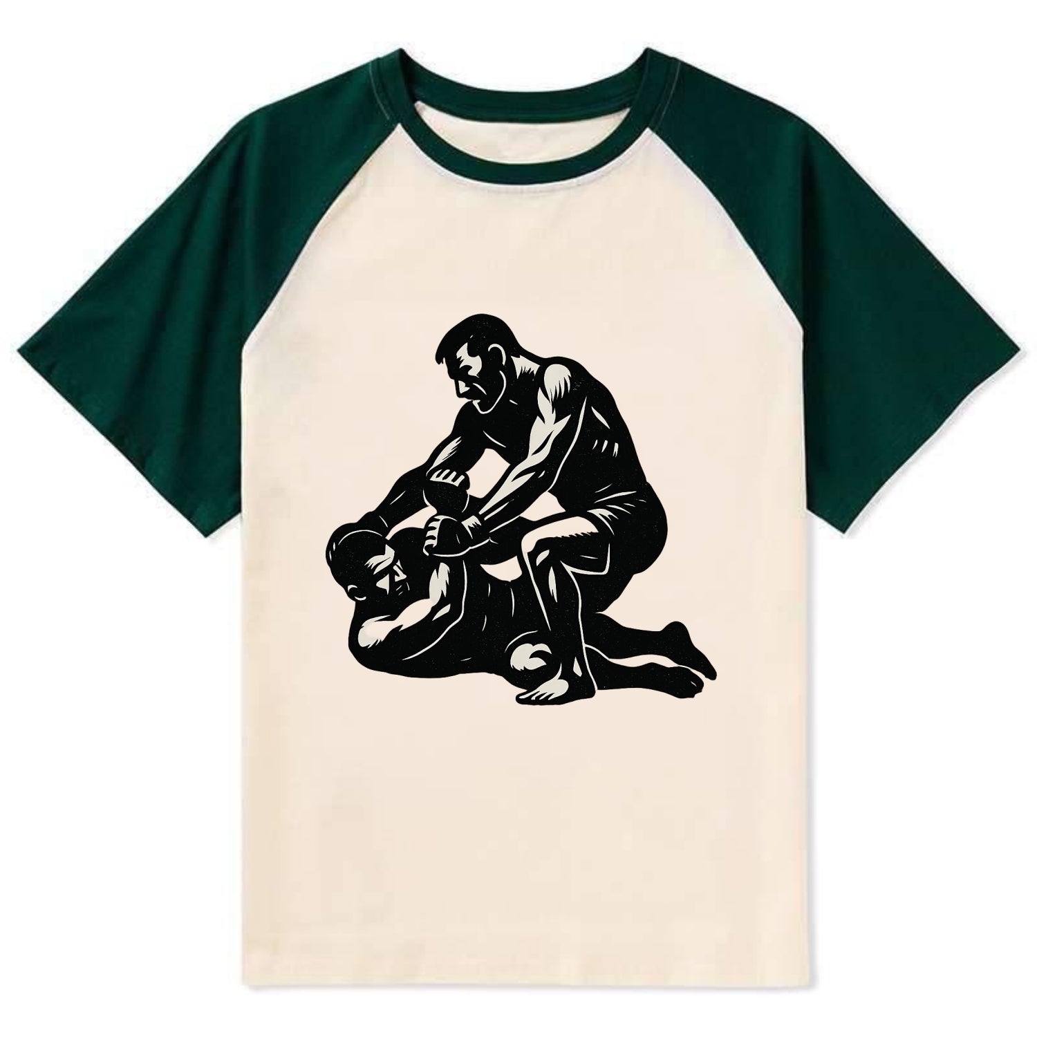 MMA fighter in ground submission hold - Contrast Raglan T-shirt - Green
