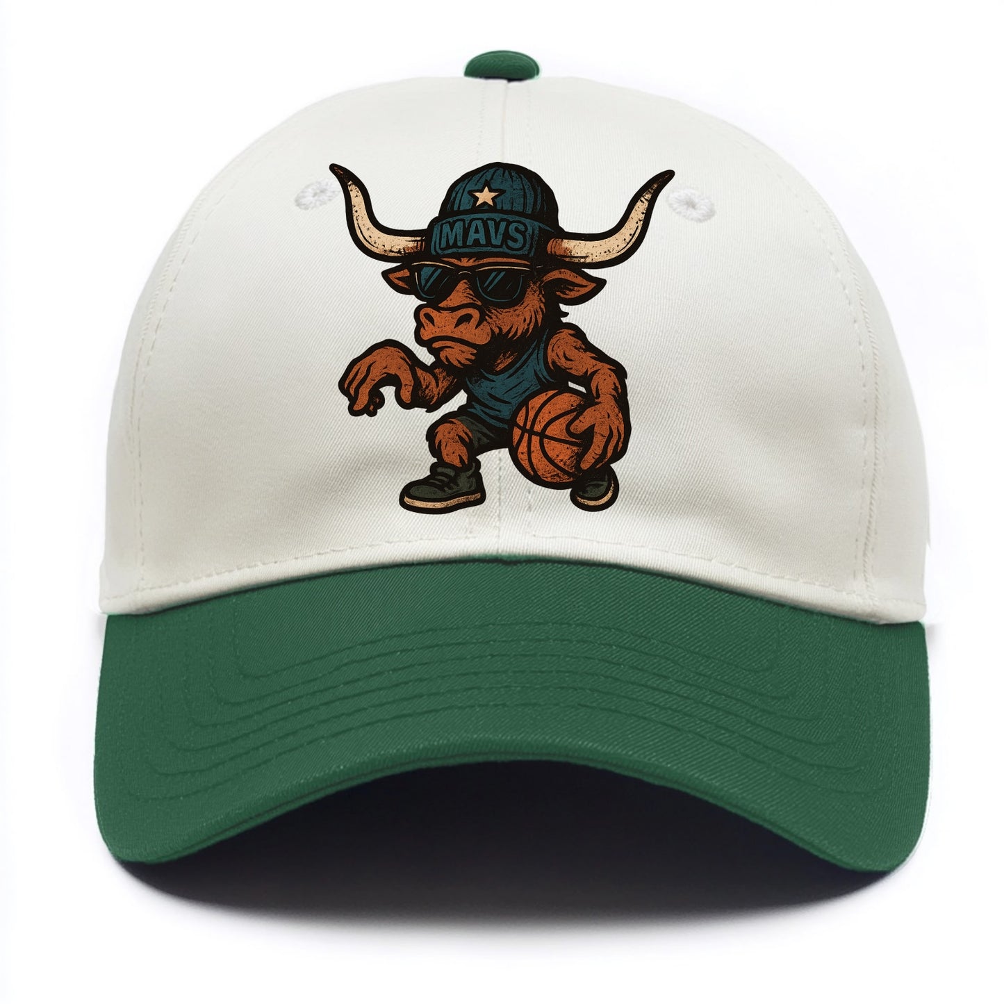 Texas Longhorn wearing Mavs beanie with lone star patch and wayfarer sunglasses - Two Tone Cap - Green