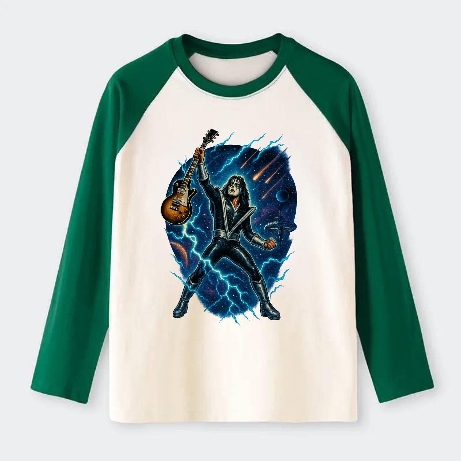 Ace Frehley Cosmic Solo - Raglan Long Sleeve T-Shirt - Green