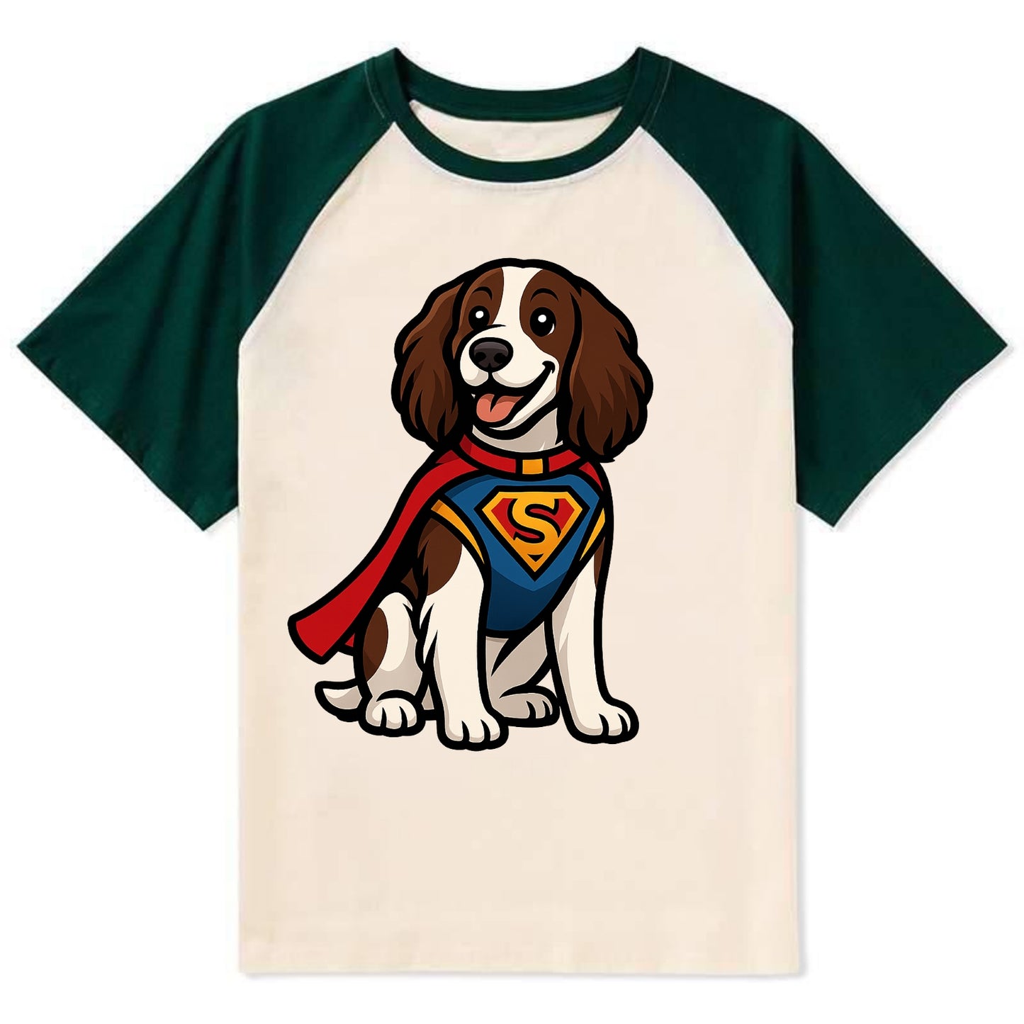 Springer Spaniel Friendly Hero  - Contra Contrast Raglan T-shirt - Green