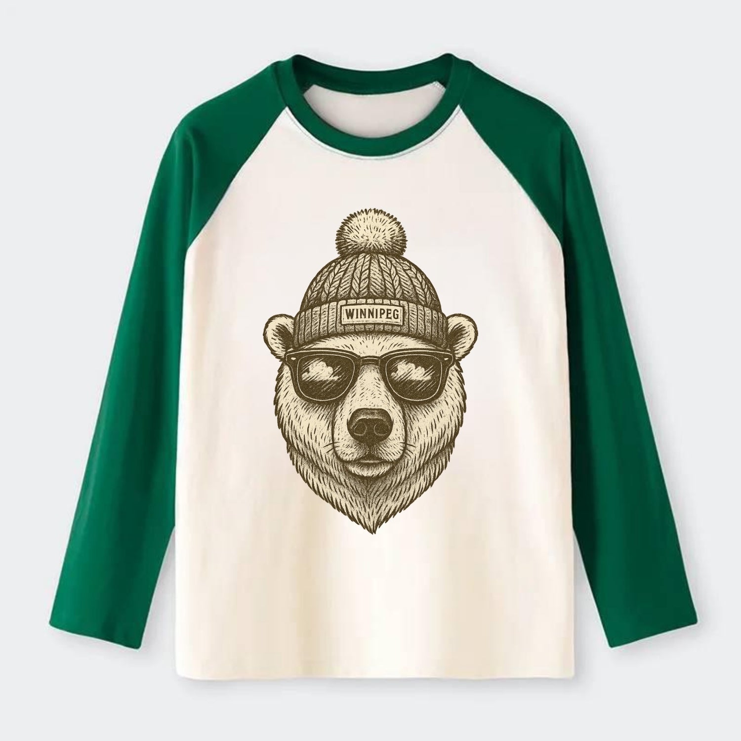 Winnipeg Polar Bear wearing Winnipeg bea - Raglan Long Sleeve T-Shirt - Green