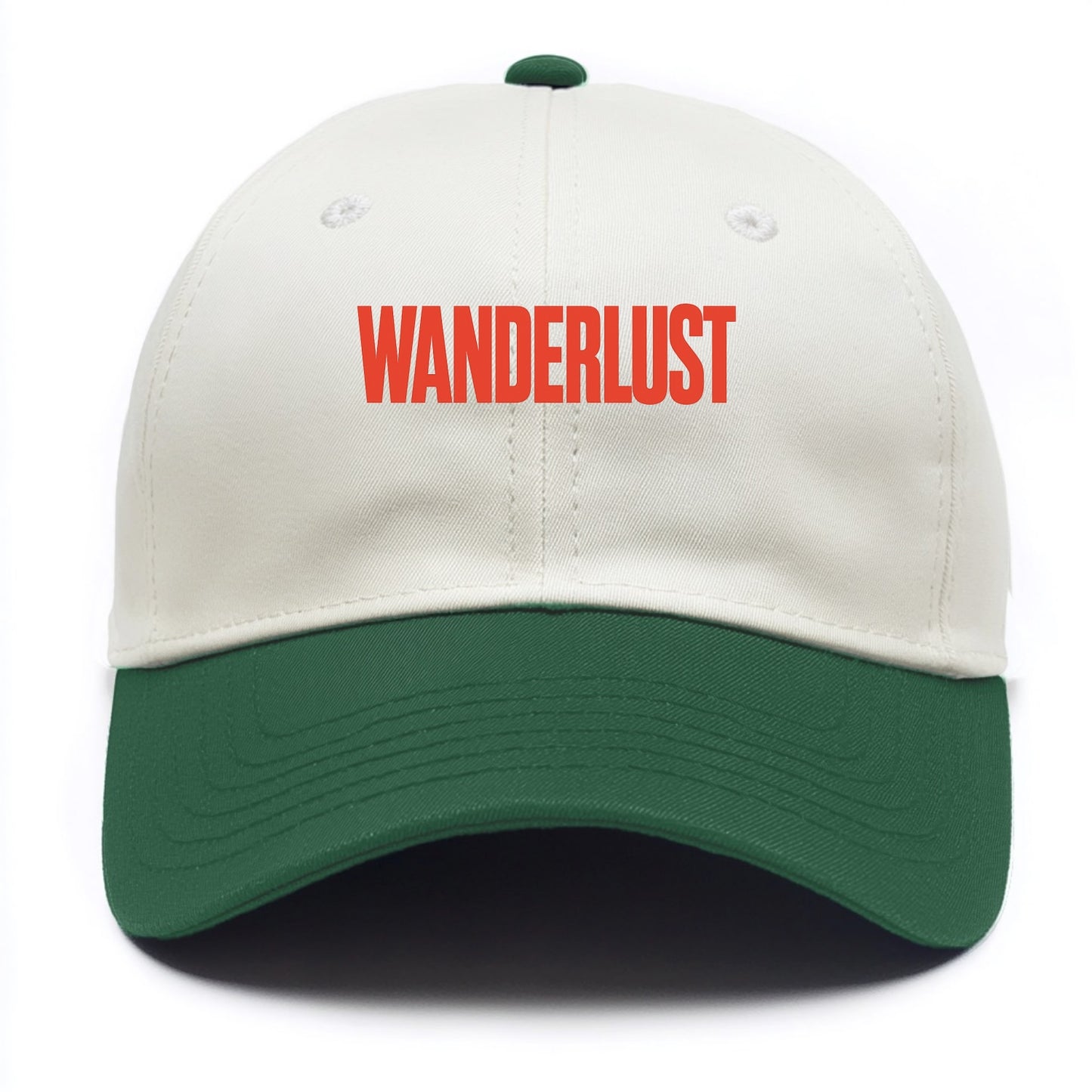 Bold typography design - "WANDERLUST" - desire to travel, explore the world - Two Tone Cap - Green