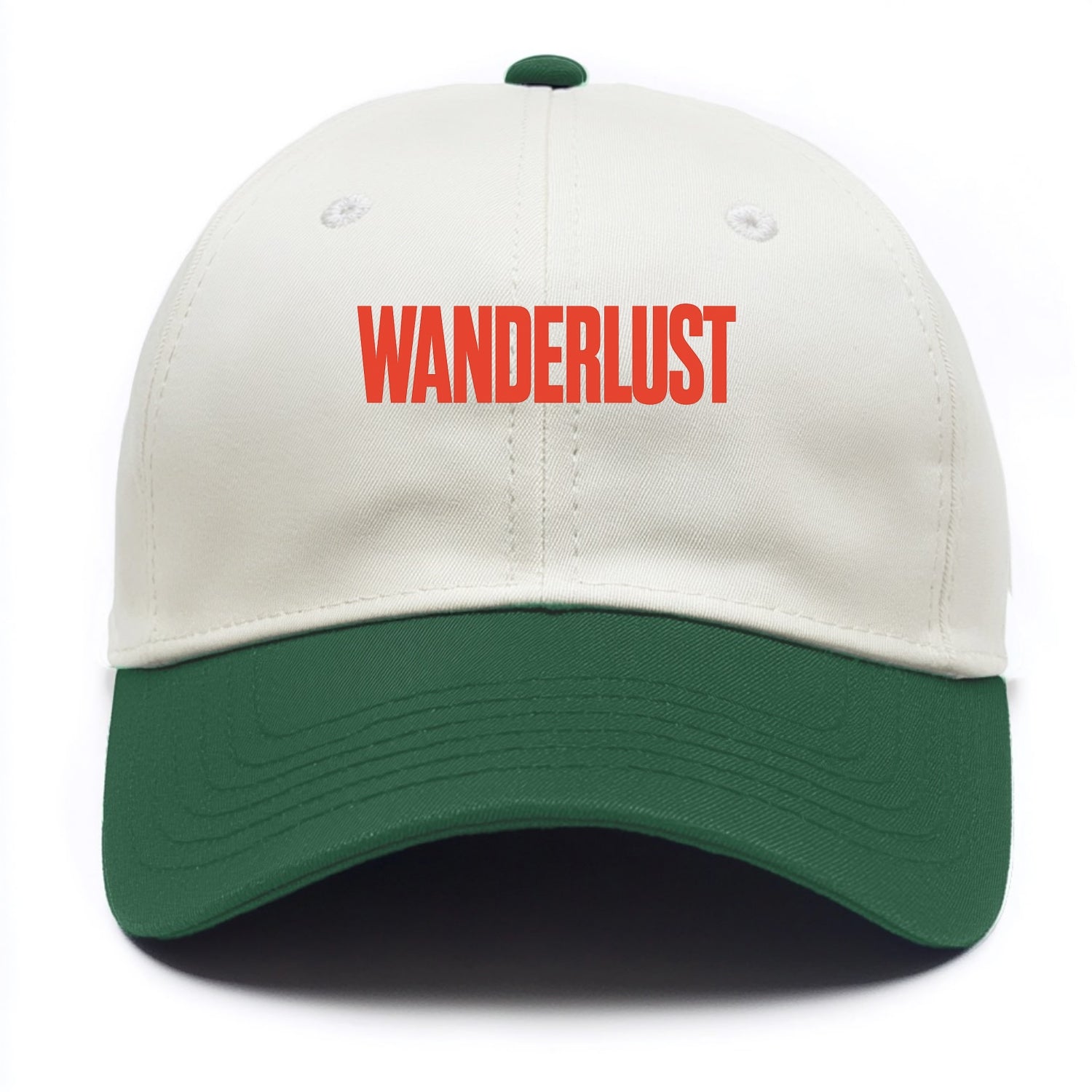 Bold typography design - "WANDERLUST" - desire to travel, explore the world - Two Tone Cap - Green