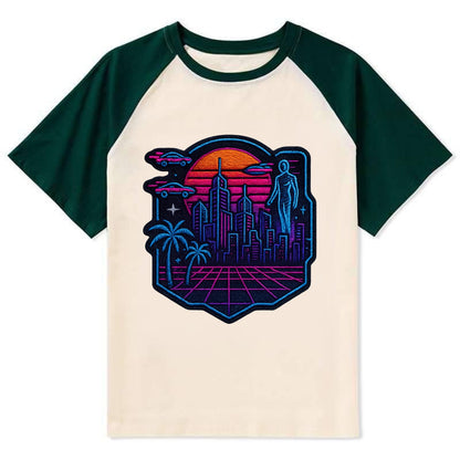 Cyberpunk City - Contrast Raglan T-shirt - Green