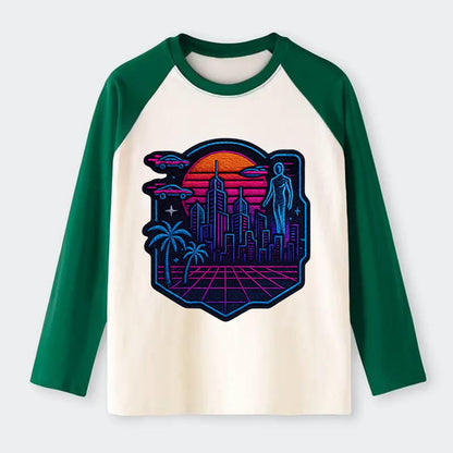 Cyberpunk City - Raglan Long Sleeve T-Shirt - Green