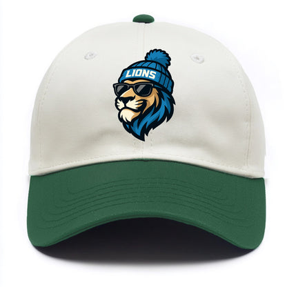 Detroit Lion wearing Lions Honolulu blue and silver beanie with pom pom and wayfarer - Two Tone Cap - Green