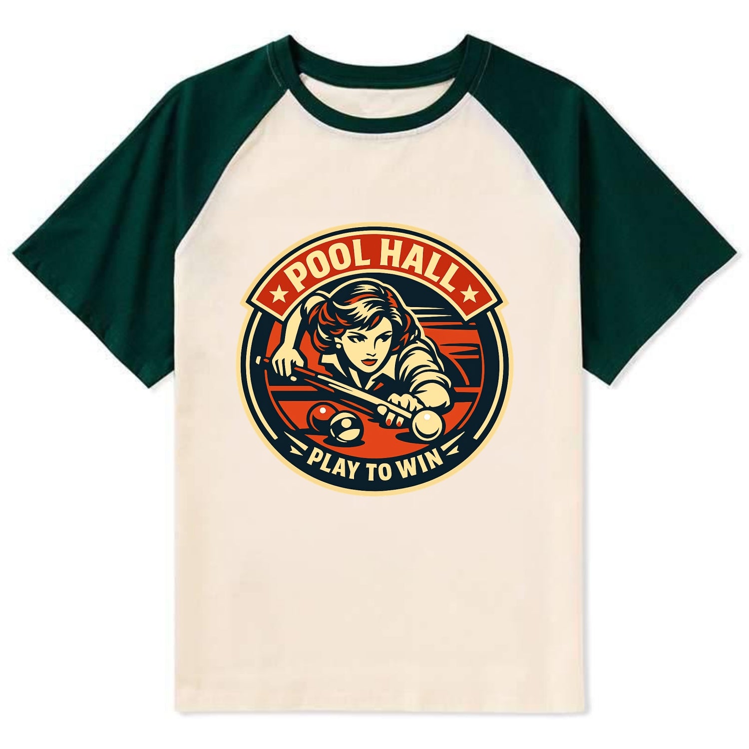 Cue Queen Emblem - Contrast Raglan T-shirt - Green