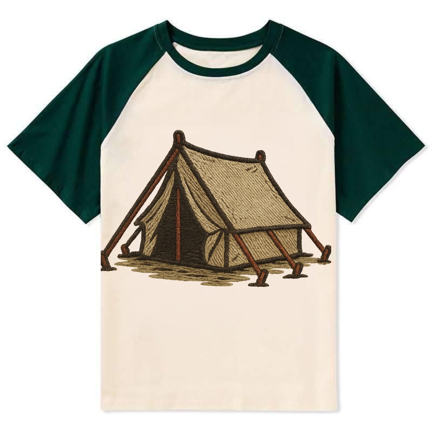 Camping Tent  - Contrast Raglan T-shirt - Green