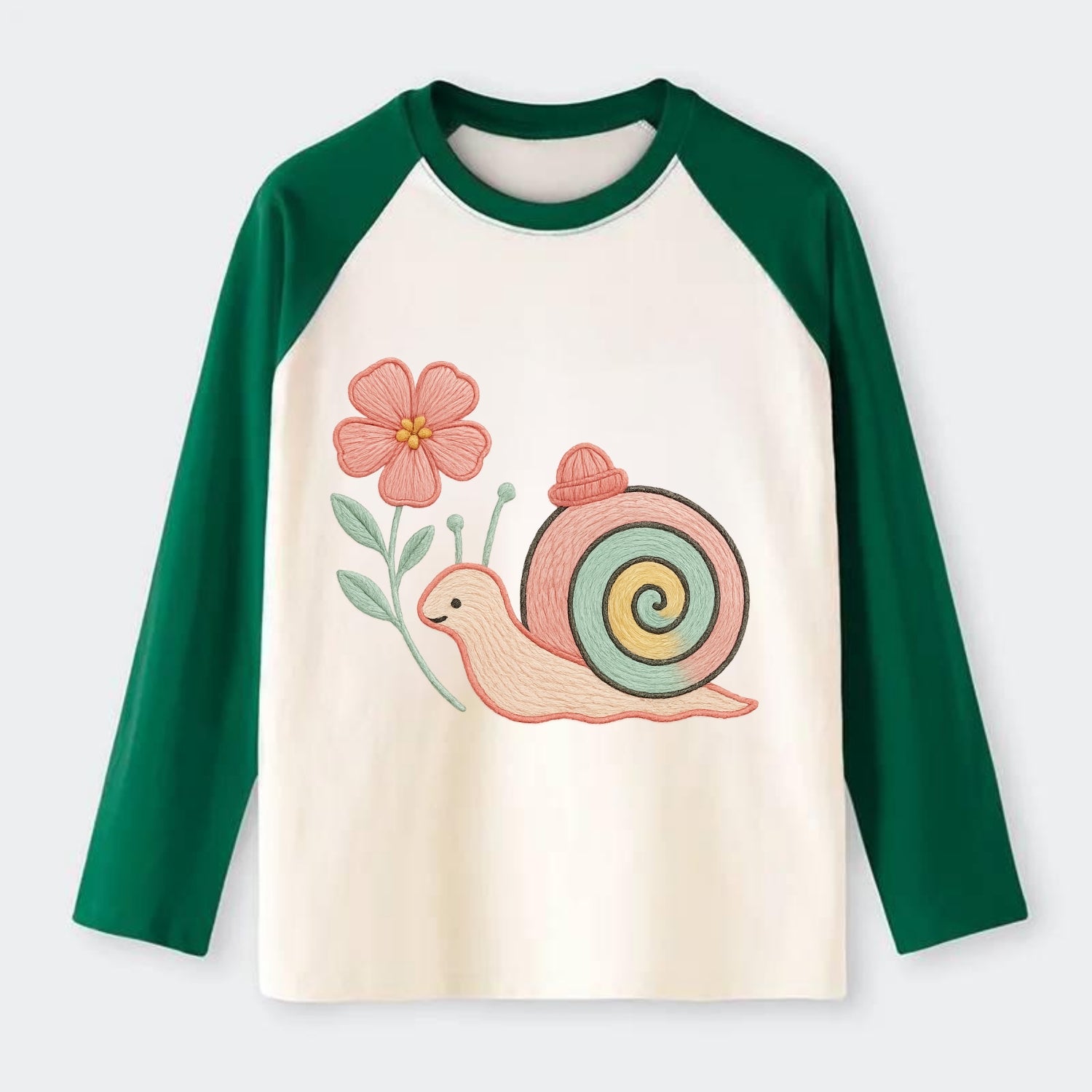Coral Snail - Raglan Long Sleeve T-Shirt - Green
