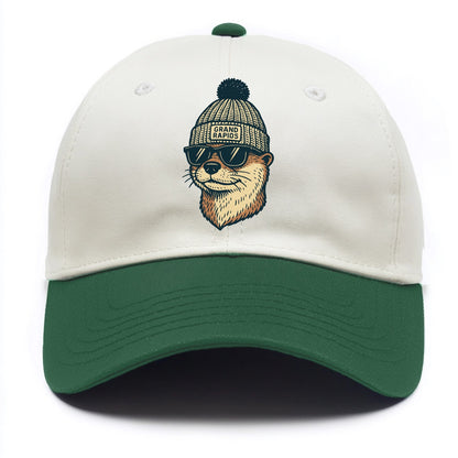 Grand Rapids River Otter wearing Grand Rapids beanie with pom pom and wayfarer - Two Tone Cap - Green